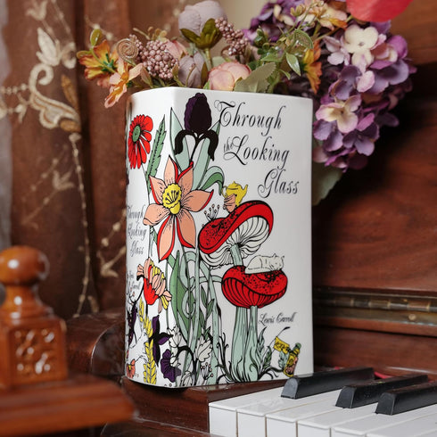Ceramic Book Vase for Flowers, Home Decor - Cute Bookshelf Decor, Book Lovers Gift - Unique Large Accent