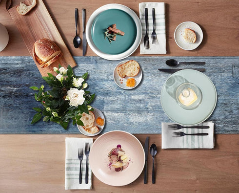 Decor(13x72 inch) Emvency Farmhouse Style Table Runner, Abstract Art Painting Denim Blue Table Runners for Kitchen