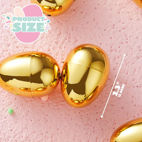 18Pcs 2.3" JOYIN Gold Easter Eggs, Metallic Plastic Empty Eggs Fillable for Easter Hunt Supplies, Basket Stuffers, Toys