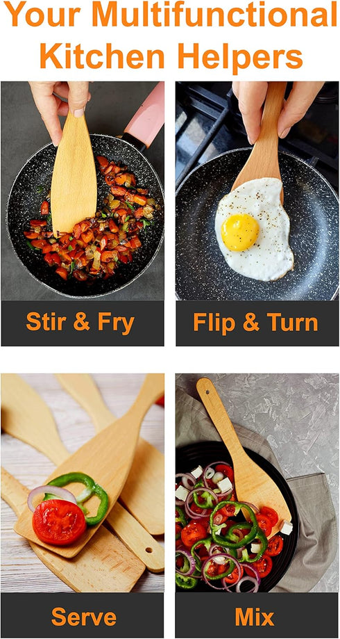 6 Wooden Spoons for Cooking, 100% Natural Nonstick Beechwood Utensils Set