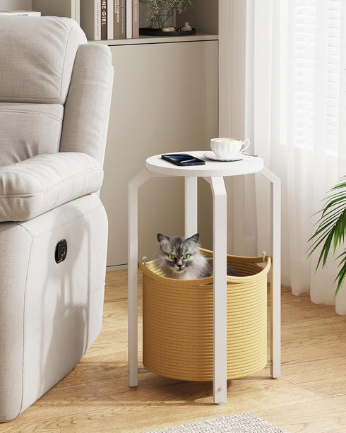 TB01BWN092 TUTOTAK Small Side Table, Round End Table, Night Stand, Bedside Table, Sofa Table with Storage Basket