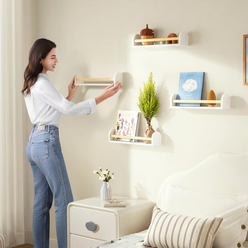 SANOA & CO. 16.5" 4-Pack (16.5 Inches) Nursery Book Shelves for Wall Nursery Wall Decor, Floating Bookshelf for Kids