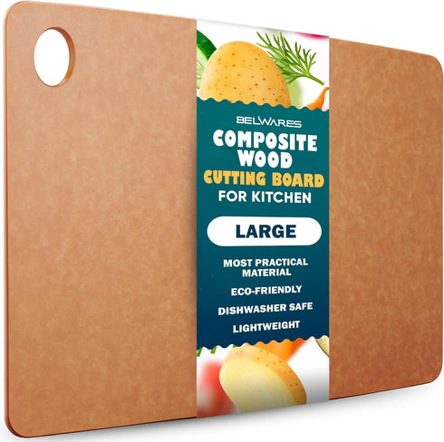 Wooden Cutting Board for Kitchen, Large Composite Wood, Thin, BPA Free & Eco-Friendly, 14.5 x 11.25 Inch