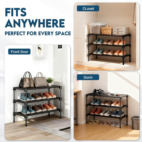 3 Closet, 28" LOFTEY Shoe Rack, Tier Non-Woven Shoe Shelf, Stackable Shoe Rack Organier for Front Door and Entryway