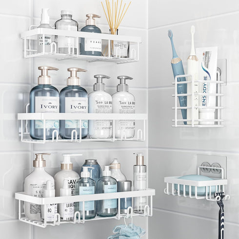 Shower Caddy 5 Pack, Bathroom Organizer Rack for Inside Shower, Adhesive Shelf, Shampoo Holder
