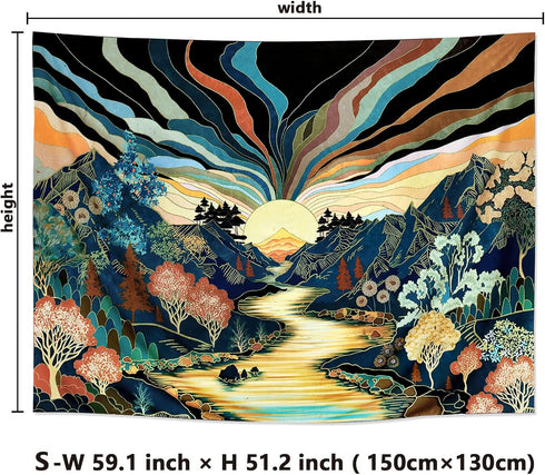 Dermijer Blacklight Forest Mountain Tapestry UV Reactive Retro Landscape Wall Art Tapestry for Home Decor W59.1×H51.2