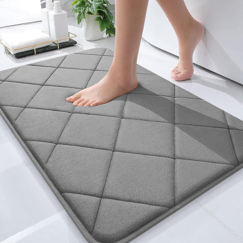 OLANLY Ultra Soft Memory Foam Bath Mat 30x20, Absorbent Machine Washable Bathroom Rug, Thick Grey Bath Rugs