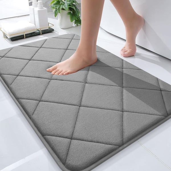 OLANLY Ultra Soft Memory Foam Bath Mat 30x20, Absorbent Machine Washable Bathroom Rug, Thick Grey Bath Rugs