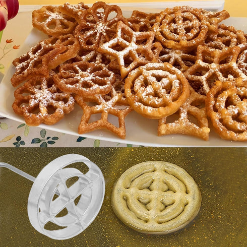 Rosette Iron with Wooden Handle, Stainless Steel Baking Tool for Rosette, Ravioli, Empanada, Cookie Cutters