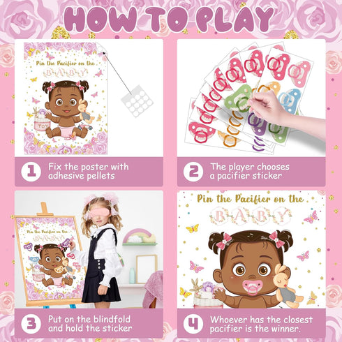 VOSINPADA 48 Pin The Pacifier On The Baby Shower Games, Butterfly Theme Decoration Large Poster with Blindfold Pacifier