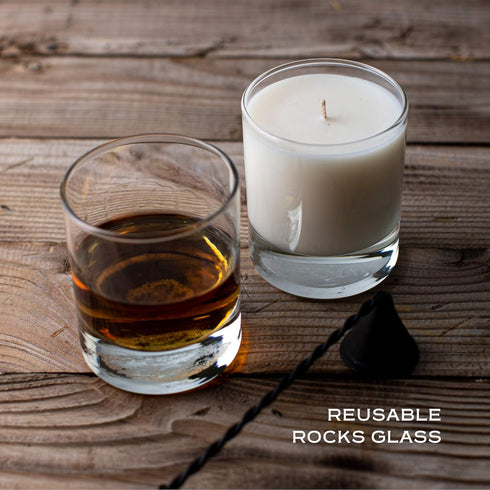 Wixology Peach Bellini Soy Candle in Reusable Rocks Glass, Peach and Champagne Scented, Made in Kentucky, 7 oz