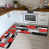 Kitchen Rugs Set of 2- Red, Black, and Grey Modern Geometric Non-Slip