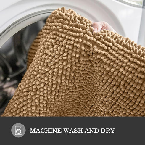 Bathroom Rugs Sets 2 Piece, Thick Chenille Bath Mats, Non-Slip, Absorbent, Washable, Beige