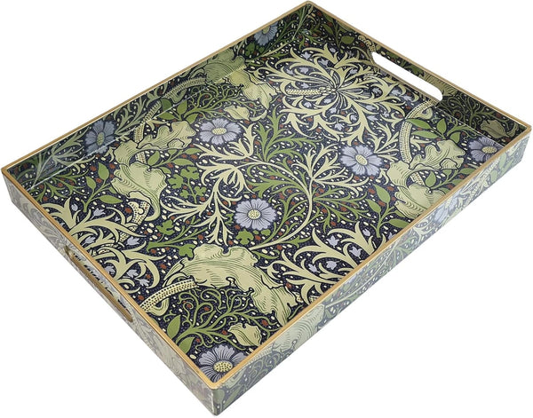 Spsyrine Serving Tray with Handles, Plastic Decorative Tray for Coffee Table, Living