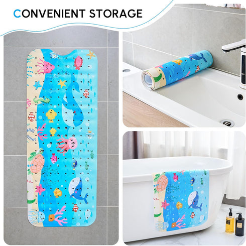 40 16 Inch Vannokor Baby Bath Mat for Tub Non Slip Kids, X Extra Long Bathtub Mat with Drain Holes and Suction Cups