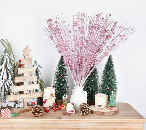 Lvydec 22pcs Christmas Glitter Berries Stems Clearance, 17" Artificial Christmas Picks for Tree Ornaments, DIY Xmas