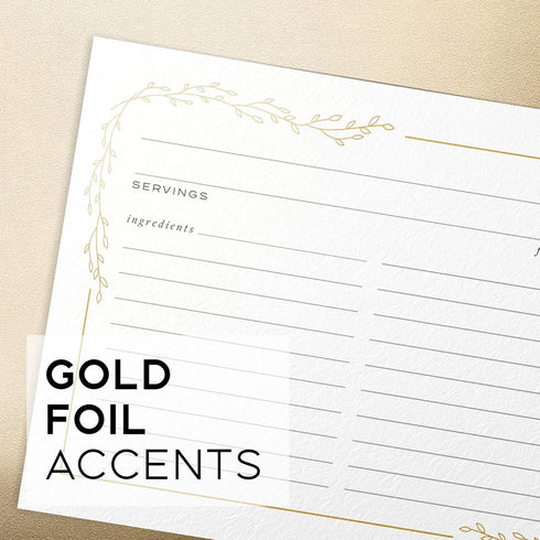 Floral Foil Border Recipe Cards: Set of 50, 4x6 inches (Gold Foil/White)