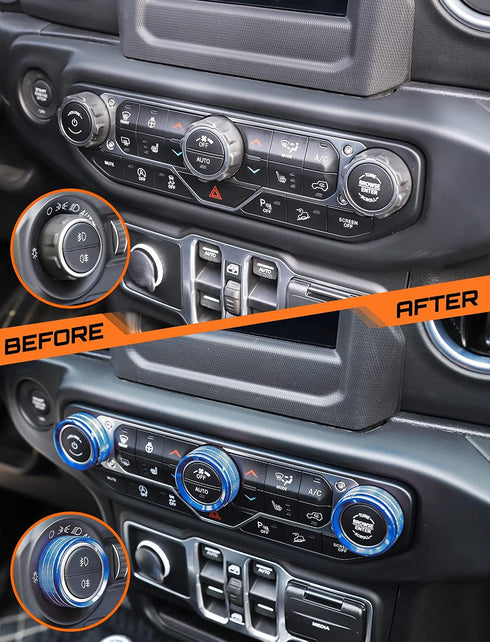 Savadicar HVAC Climate Control Panel Knob Trim Kit & Light Control Switch Cover for 2018-2024 Jeep Wrangler JL JLU &