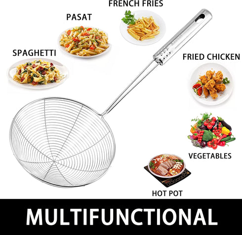 Anaeat 5.3" Stainless Steel Spider Strainer Skimmer, Professional Kitchen Pasta Strainer Spoon with Long Handle