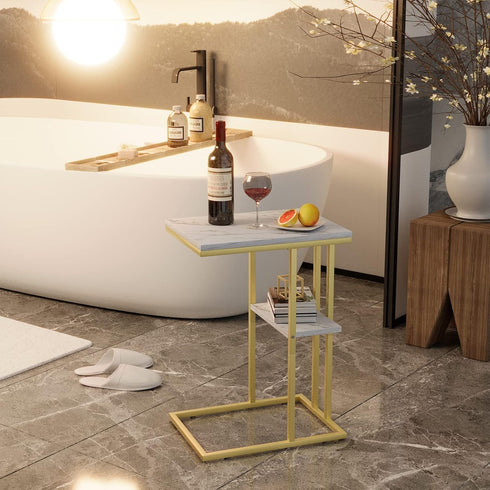 Easy Paws C Shaped End Table,Small Side Table for Couch and Bed, Gold Snack Couch Table for Small Spaces, Living Room