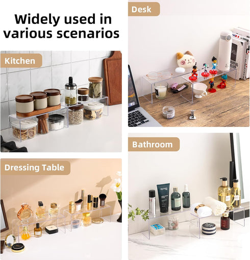 4 Packs Counter Bottles12.4 4 4.6 inch Aminigram Cabinet Organizer Shelf, Acrylic Kitchen Shelves Organizer, Spice Rack