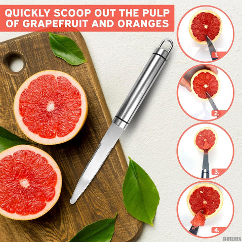 Grapefruit Knife with Curved Serrated Blade, Small Kitchen Cutter for Fruit Slicing, Stainless Steel Knife