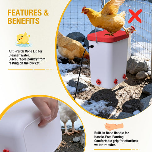 3 4 Tetuga Heated Chicken Waterer Gallon Poultry Water Heater with Nipples Freeze Proof Chick Waterer Heater for Winter