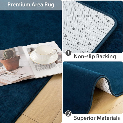 Softlife Navy Blue Area Rugs, 4x6 Washable Bedroom Rug, Soft Fluffy Non-Slip Rug for Kids Home Decor