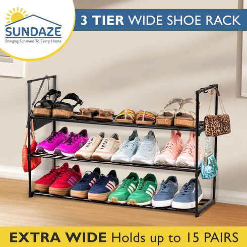 3 Closet, 15 Sundaze Shoe Rack - Tier Metal Shoe Rack for Front Door Entrance, Sturdy Long Shoe Organizer for Bedroom
