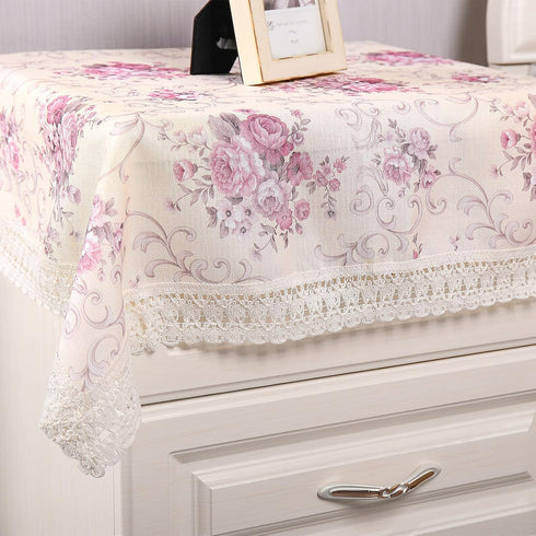 Country 24x24 inch Cotton Farmhouse Tablecloth,Flower Farmhouse Bedside Cover,Nightstand Table Cover, Style Table