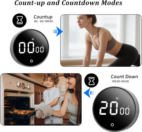 BXF SPORTS 2Pcs 199-Minute Countdown Countup Digital Kitchen Timer - Magnetic Timer with Large LED Display,Volume
