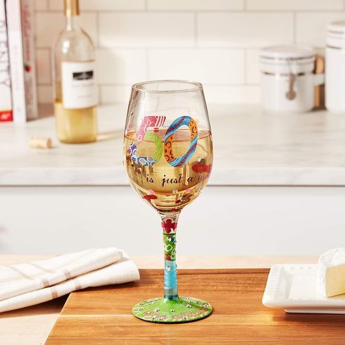 Designs by Lolita “50 is Just a Number” Hand-Painted Artisan Wine Glass, 15 oz.