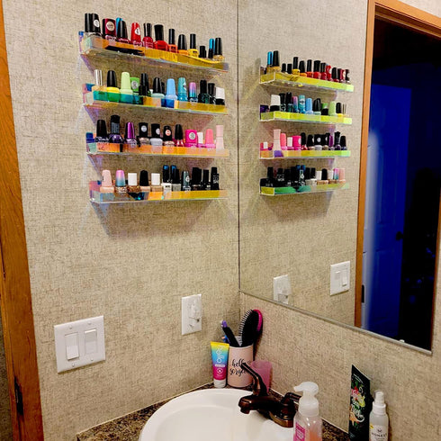 4 Pack 15 Inch Iridescent Acrylic Shelves, Clear Rainbow Floating Shelves for Wall, Modern Sunglasses Essential Oil