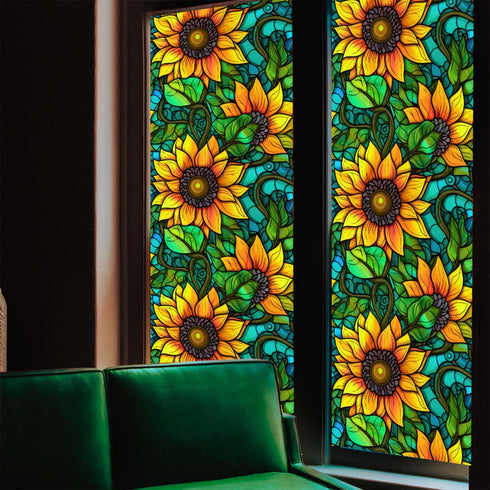 Window Privacy Film Stained Glass Window Clings,Decorative Window Tinting Film for Home Anti-UV Frosted Glass Window Film,Non-Adhesive Window Stickers for Home Windows 17.7" x 39.5"