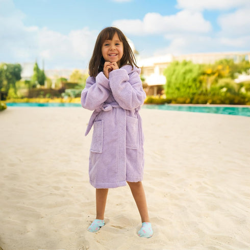 6-8 BAGNO MILANO Kids Organic Turkish Cotton Hooded Beach Cover-Up Towel, GOTS Certified, for Boys and Girls (Purple