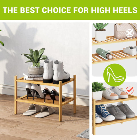 2-Tier Closet BMOSU Bamboo Small Shoe Rack Premium Stackable Shoe Shelf Storage Organizer for Hallway Living Room