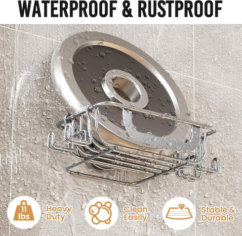 LEVERLOC Bar Soap Holder Dish with Hooks, Soap Tray Suction Cup Wall Mounted for Shower, Stainless Steel Sponge Holder