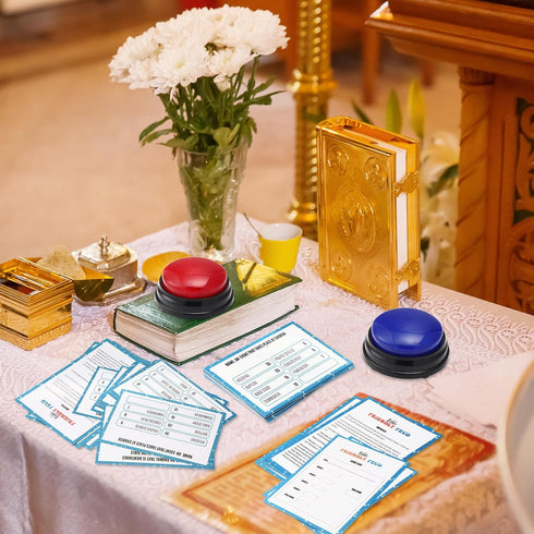 2 Christian Bible Friendly Feud Game with Answer Buzzers, Religious Feud Card Board Game Night Family Church Group Fun