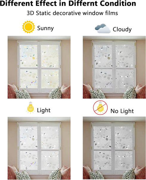 LEMON CLOUD Window Privacy Film, Stained Static Cling Glass Film, 3D Decorative, 17.5In. by 78.7In