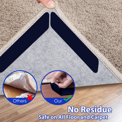 16 Pcs Rug Tape, Non Slip Adhesive Rug Stopper for Hardwood Floors and Tile, Dual Sided Washable Removable Holder