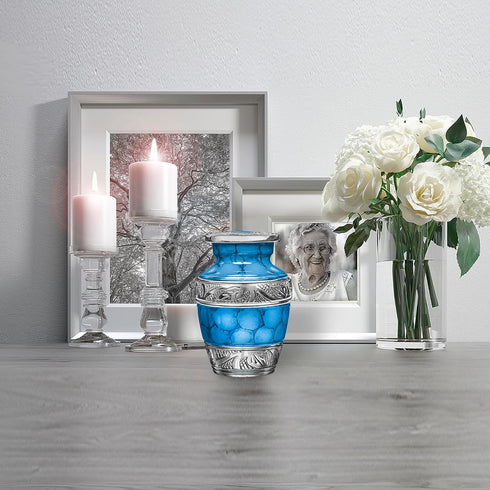 Trupoint Memorials Small Urns for Human Ashes Keepsake, Decorative Mini Cremation Urn for Adult Men Women, Light Blue