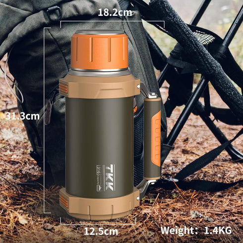 2QT 64oz 24 Large Coffee Vacuum for Hot Drinks Stainless Steel Insulated Bottle With Cup Handle Keeps Liquids Hot