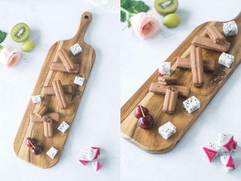 Acacia Wood Cutting Board with Handle, Small Size Charcuterie Board, 16'' x 4.7'' x 0.6'', BILL.F