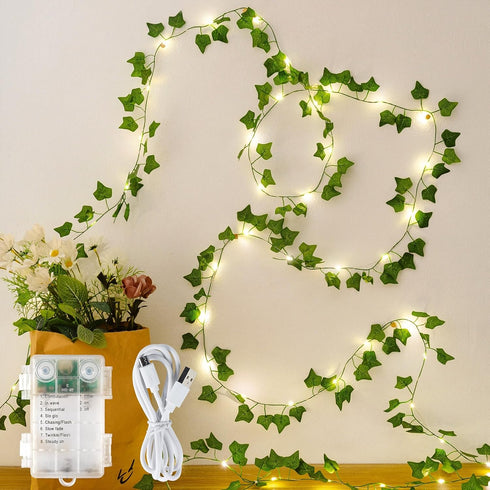 HEYFUNi Fake Ivy Vines with Lights, 23 Ft 73 Led Artificial Greenery