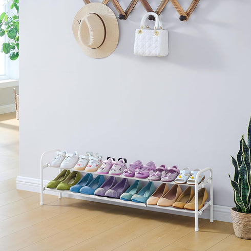 2 Tier,41.53'' Closet, 12 Gewudraw Shoe Rack Adjustable Metal Shoe Organizer for Bedroom, Entryway,Holds Up to Pairs