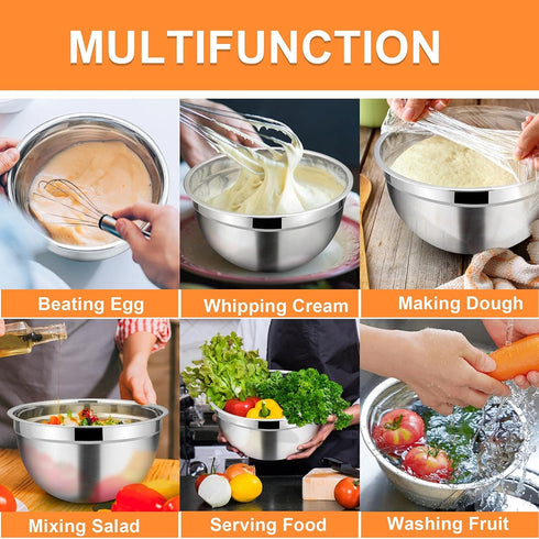 TeamFar Mixing Bowls, 4.5/3/1.5/1/0.7 QT Stainless Steel Nesting Salad Bowl Set of 5, Ideal for Prepping and Serving