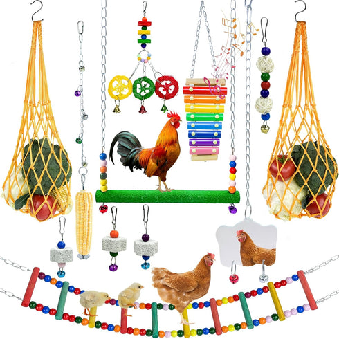 HZxoAxo 12PCS Longer Chain Chicken Toys for Coop Accessories,Xylophone Swing Flexible Ladder String