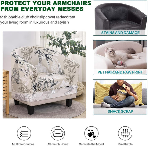 2 Room,D11 CRFATOP Piece Club Chair Slipcover Stretch Barrel Chair Covers Printed Tub Chair Slipcovers Soft Armchair