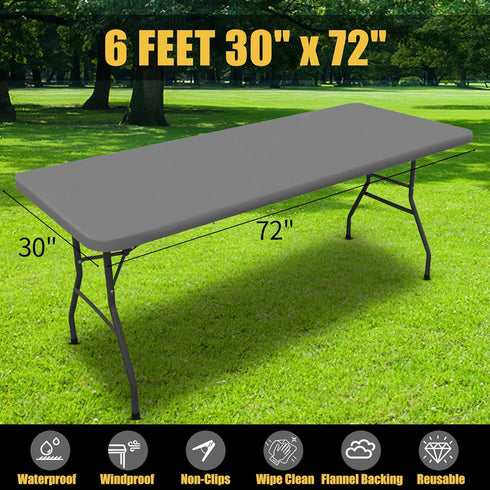 Smiry Waterproof Rectangle Picnic Table Cloth - Elastic Fitted Tablecloths for 6 Foot Tables, Grey