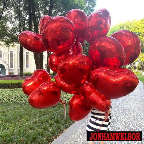 Jonhamwelbor 20Pcs 18 inch Red Foil Mylar Heart Shape Balloons for Valentines, Birthday, Wedding Party Decorations